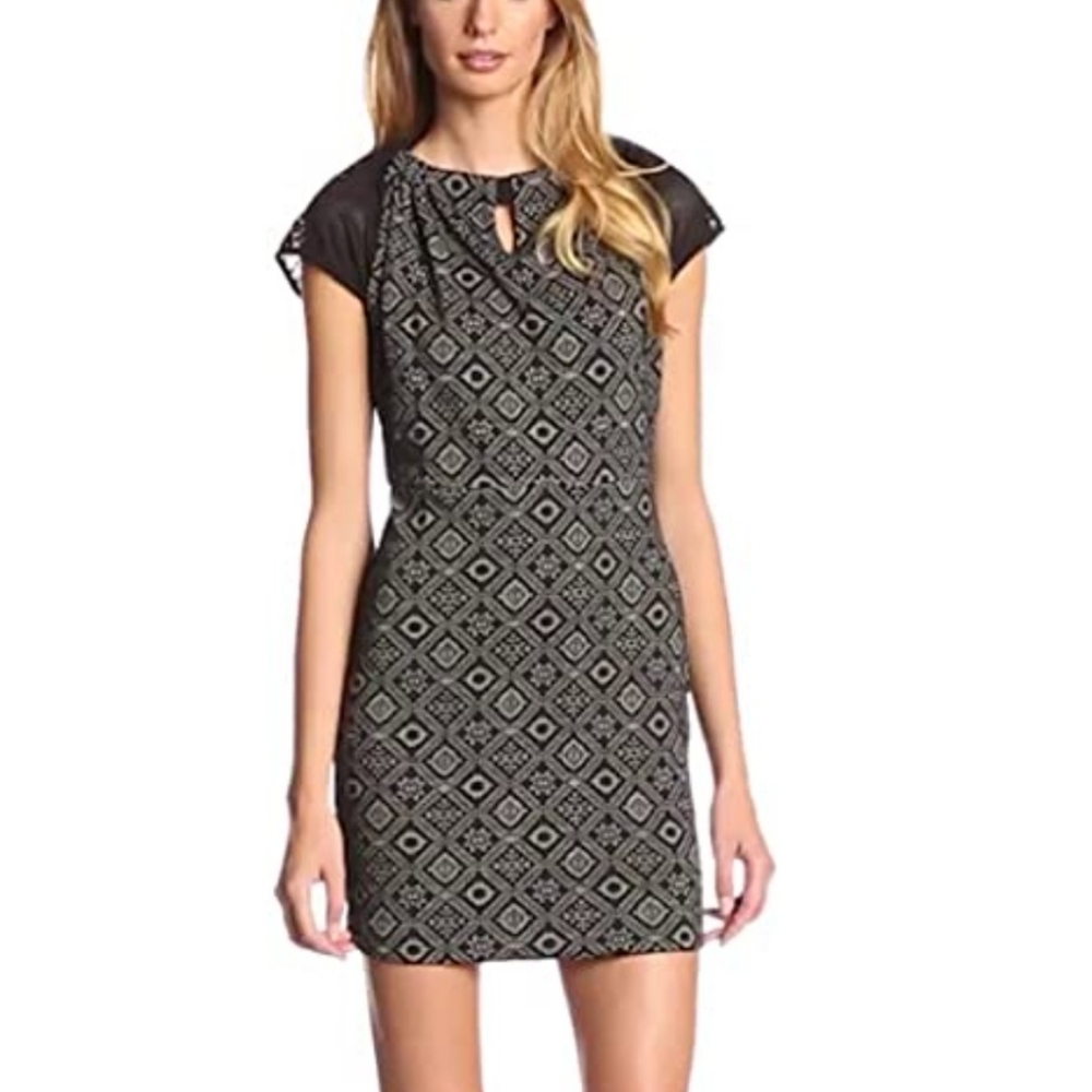 Greylin Lucent Textured Knit Mesh Sleeve Dress